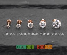 14K Rose Gold Clear CZ Round Basket Stud Earrings with Screw Back *Note: This Listing is for One Pair of Stud Earring It comes with a gift box. Ready for gifting Metal: Solid 14K Rose Gold Metal Stamp: 14K Finish: Polished Stone Size : 2MM x 2MM / 3MM x 3MM / 4MM x 4MM / 5MM x 5MM / 6MM x 6MM Gem Type: High-Quality Grade AAA CZ (Cubic Zirconia) Gem Shape: Round Gem Color: Clear CZ Birthstone Month: April Setting: Casting Prong Setting Backing: Screw Back/ Safety Back *Nickel FREE* Please Select Piercing Stud, Diamond Tops, Womens Safety, Accessories Necklaces, Diamond Earrings Design, Diamond Necklace Designs, Rose Gold Studs, Round Basket