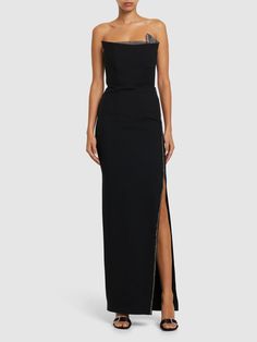 Back zip closure. Embellished details at neckline. Model is wearing a size2 Dream Dresses, Silk Maxi, Strapless Maxi, Strapless Maxi Dress, Roland Mouret, Silk Maxi Dress, Shearling Jacket, Silk Chiffon, Black Maxi Dress