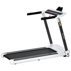 a white treadmill with black and silver trimmings