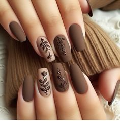 Terra Cotta Nails Design, Matt Brown Nails, Brown Nails With Design, Nail Art Designs Brown, 2024 Fall Nail Trends, Brown Fall Nails, Brown Nail Art, Brown Nail, Kutek Disney