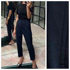 Nwt. Zara Navy Blue Viscose Blend High Waist Pants With Pronounced Seams At Front And Back. Front Welt Pockets. Front Zip, Metal Hook, And Interior Button Closure. Size M. Ref. 1478/062. Waist 14" Flat, Rise 12", Inseam 26". 1040. Navy Slacks Outfit Women Business Casual, Elegant Navy Bottoms For Business Casual, Navy Elegant Tapered Leg Dress Pants, Elegant Navy Tapered Leg Dress Pants, Navy Bottoms With Welt Pockets For Work, Navy Pants With Welt Pockets For Workwear, Navy Fitted Bottoms For Office, Navy Tapered Leg Workwear Pants, Navy Tapered Leg Pants For Work