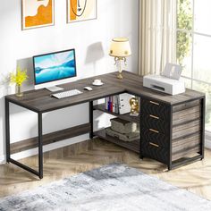 Ample Space & Versatile Design - Discover unlimited workspace with our corner desk featuring two generously-sized desktops and a 2-tier shelf plus 4 drawers. Store your essential files or items neatly. The reversible L-shaped design lets you customize the desk to your space and needs. Robust Construction - Built with E1 particle board and a sturdy metal frame, this desk ensures durability and a high weight capacity. Adjustable feet make it stable, even on an uneven floor. Multi-Functional & Stylish - Our desk exudes industrial charm with its unique black and brown finishes, blending seamlessly into your home office. It's perfect for use as a computer table, office desk, study table, or an executive desk. Effortless Assembly & Quality Service - With provided clear instructions, numbered par Corner Desk With Shelves, L Shaped Computer Desk, L Shaped Office Desk, Computer Desk With Storage, Desk With Shelves, Large Computer Desk, Black Veins, Corner Desk Office, Desk Study