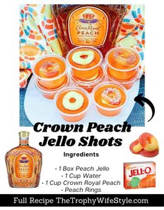 an advertisement for jello shots with peaches