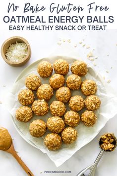 These easy Oatmeal Peanut Butter energy balls are the perfect healthy snack for your sweet tooth. They require no baking and are naturally sweetened with maple syrup. We added in some creamy peanut butter, crunchy oats, ground flax seeds, and shredded coconut for a satisfying crunchy, sweet snack everyone will love! Plus they only have 5 ingredients and they are gluten free! Oatmeal Peanut Butter Balls, Oatmeal Energy Balls, Crunchy Oats, Low Carb Dinner Chicken, Family Friendly Breakfast, Oatmeal Peanut Butter, Family Breakfast Recipes, Healthy Dessert Recipes Easy, Easy Oatmeal