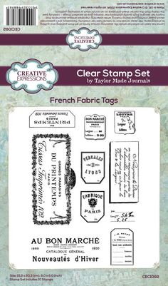 clear stamp set french fabric tags