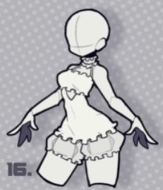 an animated drawing of a woman in white dress and gloves with her hands on her hips