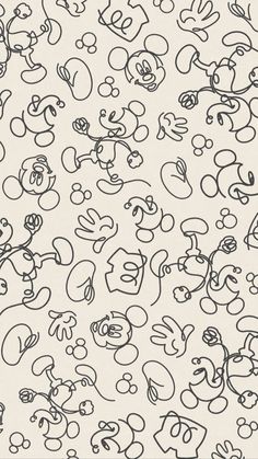 an image of mickey mouse doodles on white paper with black and white ink