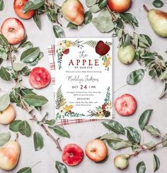 an apple themed bridal party with apples and leaves