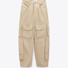 New With Tags!!! Zara Voluminous Pocketed Cargo Pant/ Tan Color/ Women’s Size Us Size 10 Zara Cargo Joggers, Black Bell Bottoms, Asymmetric Jumpsuit, High Waisted Culottes, Cargo Pants Color, Linen Blend Pants, Leather Pant, Lightweight Pants, Flowy Pants