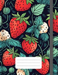 two notebooks with strawberries and leaves on them, one is blank for text