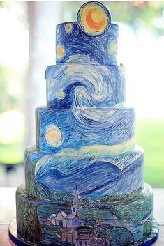 there is a cake that looks like the starry night inspired cake on this page