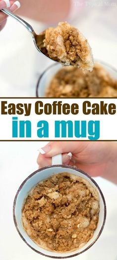 coffee cake in a mug with the words easy coffee cake in a mug