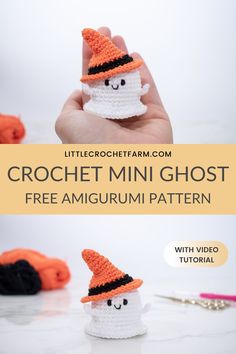 crochet mini ghost free amigurmi pattern with video instructions on how to make it