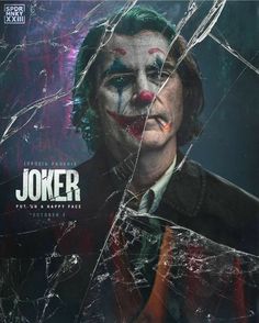 the joker movie poster is cracked up and it looks like he has broken his face