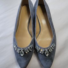 Beautiful Fancy Flat Swede Shoe With Sparkle Embellishments. Great For The Fall. Never Worn, New Without Box. Grey Flats Shoes, Fancy Flats, Grey Flats, Shoes Color, Flat Shoes, Flat Shoes Women, The Fall, Loafer Flats, Shoes Flats