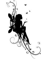 the silhouette of a woman sitting on top of a tree branch with butterflies flying around her