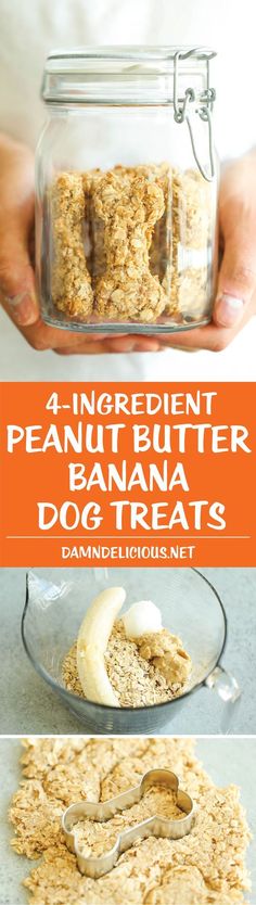 peanut butter banana dog treats in a glass jar with the title text overlaying