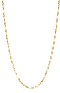 Simple details offer versatile styling of a rolo-chain necklace warmed with 14-karat-gold plating. Sterling silver/14k-gold plate Imported Rolo Chain Necklace, Classic Charm Necklaces With Cable Chain For Formal Occasions, Classic Cable Chain Charm Necklace For Formal Occasions, Classic Formal Charm Necklace With Cable Chain, Classic Gold Rolo Chain Necklace, Classic Rolo Chain Necklace, Formal Yellow Gold Charm Necklace With Cable Chain, Classic Gold-plated Rolo Chain Necklace, Classic Gold Plated Rolo Chain Necklace