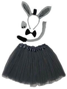 Gray Donkey Costume - Complete Kids Costume Set with Tutu and Accessories - Sydney So Sweet Donkey Diy Costume, Farm Animal Costumes Women, Diy Donkey Costume, Shrek Donkey Costume, Halloween Bonfire, Donkey Costume, Halloween Tutu Costumes, Halloween Vacation, Gray Tutu