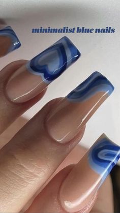 Minimalist Blue Nails, Acrylic Nails Blue, Blue Ombre Nails, Dark Blue Nails, Baby Blue Nails, Nails Blue, Trendy Nail Design