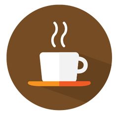 a coffee cup with steam rising from it on a saucer in a brown circle