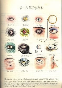 an old book with different types of eyeballs and their corresponding names in thai writing