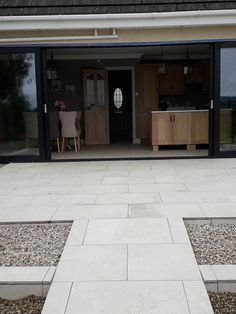 the front entrance to a house with glass doors