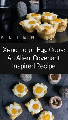 an image of some food on a plate with the words xenonoph egg cups