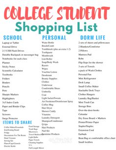 the college student shopping list for school