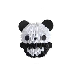 an origami panda bear head with black ears and white cheeks, on a white background