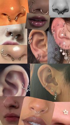 many different types of nose piercings are shown in this collage with multiple images