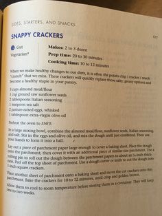 an open book with instructions on how to make crackers