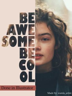 a woman with curly hair is in front of a poster that says be awesome, someone cool