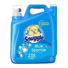 a bottle of snuggle blue sparkle toilet cleaner with a teddy bear on it