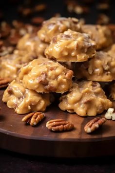 pecan cookies are stacked on top of each other