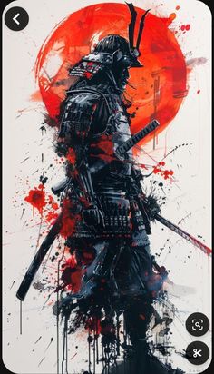 a painting of a samurai with blood splatters on it