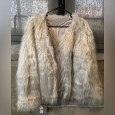 Never Worn Beige Long Sleeve Fur Coat With Faux Fur Lining, Cream Faux Fur Coat With Faux Fur Lining, Cream Fur Coat With Faux Fur Lining, Fluffy Beige Faux Fur Coat, Beige Long Sleeve Fluffy Fur Coat, Cream Faux Fur Coat, Faux Fur Jacket, Fur Jacket, Faux Fur