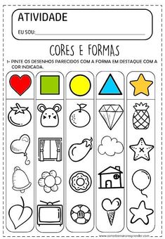 an activity sheet for children to learn how to draw and color the shapes in spanish