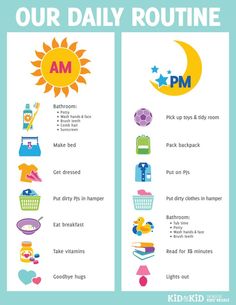 the daily routine for kids is shown in this poster