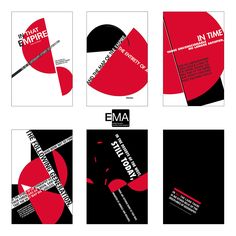 four different types of posters with red and black shapes