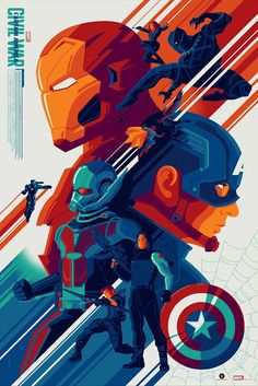 'Captain America: Civil War' (Variant Edition) by Tom Whalen Poster Marvel, Film Marvel, Marvel Movie Posters, Grey Matter, Hero Poster, Film Anime, The Winter Soldier