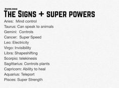 the signs and super powers list is shown in this graphic above an image of various types of electrical devices