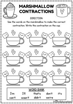 Contractions in Grammar Worksheets - FREE - The Mum Educates Contraction Worksheet For Grade 1, Contractions First Grade, Contractions Worksheet, Easter Preschool Worksheets, Easter Writing Prompts, Easter Writing, Easter Worksheets, Literacy Worksheets, First Grade Worksheets