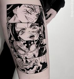 a woman's thigh with three different images on it