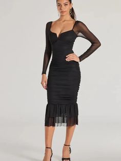 Windsor black mesh affordable wedding guest dress Orange Homecoming Dresses, Sheer Sleeve Dress, Purple Homecoming Dress, Backless Dress Short, Green Homecoming Dresses, Mesh Midi Dress, Lace Dress Styles, White Homecoming Dresses, Homecoming Outfits