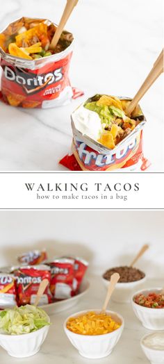 three different types of tacos in bowls