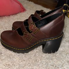 Brand New. Never Worn Besides Trying On. These Shoes Run Big. Cute Shoes Brown, Long Doc Martens, Doc Martens Heels, Brown Doc Martens, 1990s Shoes, Platform Doc Martens, Doc Martin, Funky Shoes, Shoe Inspo