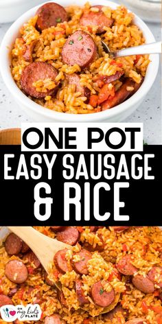 one pot easy sausage and rice in a white bowl