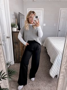 Our Girl Boss Pants feature a tailored style fit, super high waistline with belt loops, wide leg pant, regular style length(not cropped) will be perfect for taller gals. Model is 5'1", 34DD, 6-8/28 and is wearing a size small. Item runs true to size - if between or smaller waistline suggest sizing down one from normal. More details: 80% polyester 16% rayon 4% spandex. hand wash or wash on cold and hang to dry. Pta Outfit, Teaching Outfits High School, Teaching Fits, Professional Fits, Buisness Casual Women, Swaggy Fits, Business Fits, Internship Outfit, Mom Fits