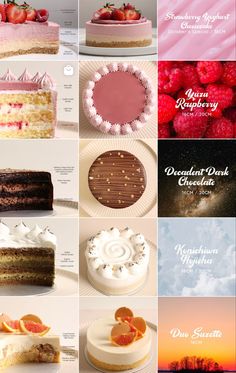 many different types of cakes and desserts are shown in this collage with the words,